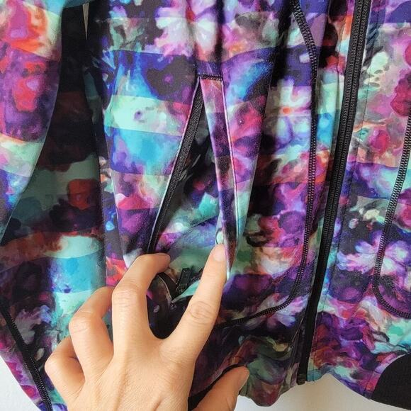 Athleta Watercolor Floral Zipper Front Bomber Coat Jacket With Zipper Pockets- S - Picture 4 of 6